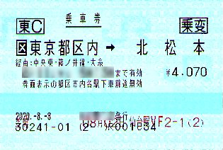 乗車券東京～北松本